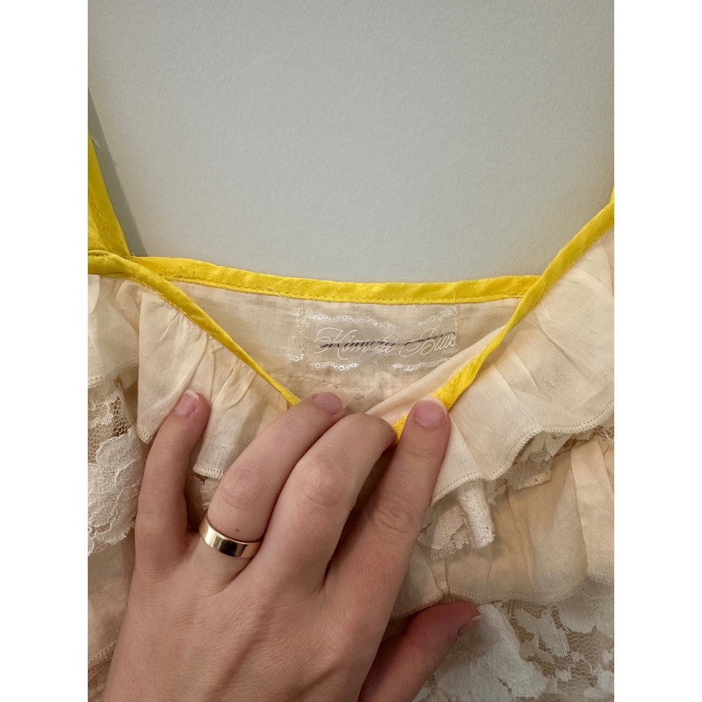 Kimchi Blue Cream Ruffle Lace Crop Tank Top with Yellow Trim and Bows - Picture 3 of 6